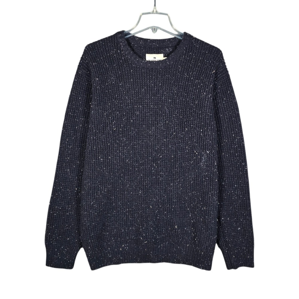 The Normal Brand Sweater Men Large Navy Blue Seawool Nep Crew Neck Wool Recycled